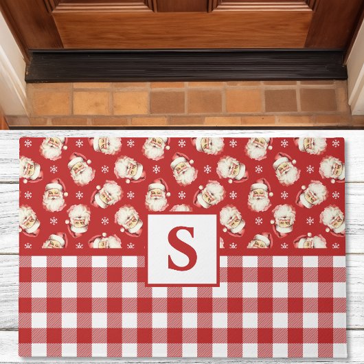 Kerstman Rood Gingham Monogram Kerstmis Deurmat