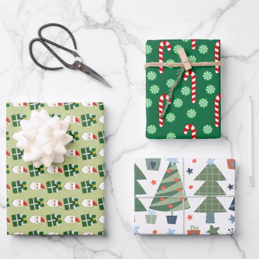 Kerstman Rood Groen Festief Inpakpapier Vel (Voorkant)