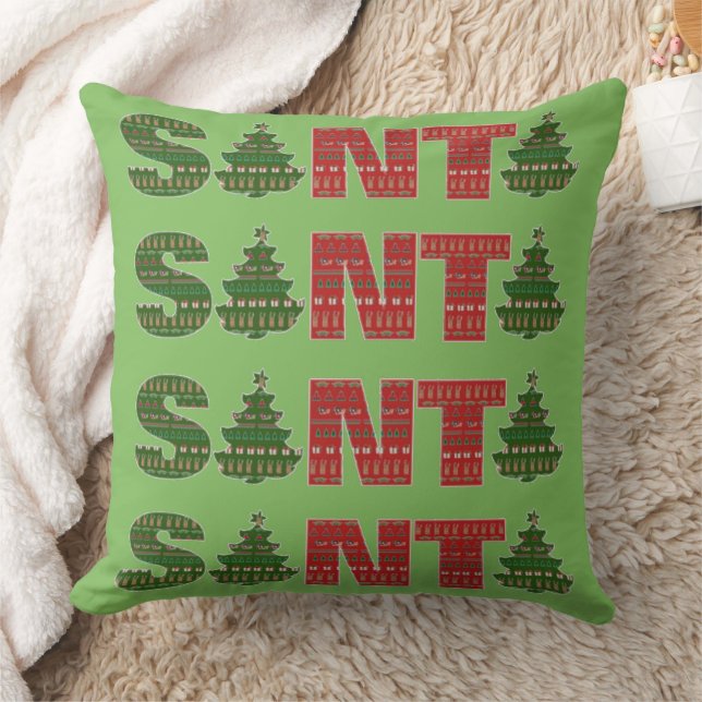 Kerstman Rood Groene Kerstbomen Kussen (Deken)