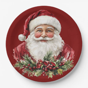 Kerstman Rood Kerstfeest Vintage Papieren Bordje