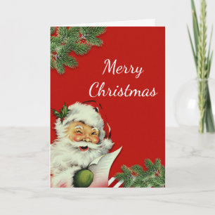 Kerstman Rood Kerstgroet Vouw Vintage Feestdagen Kaart