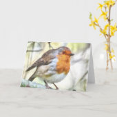 Kerstman Roodborstje Winter Watercolor Kaart (Gele Bloem)