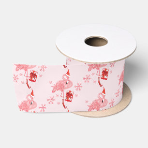 Kerstman Roze Flamingo Patroon Kerstvakantie Satijnen Lint