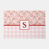 Kerstman Roze Gingham Monogram Kerstmis Deurmat (Voorkant)