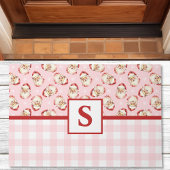Kerstman Roze Gingham Monogram Kerstmis Deurmat