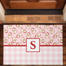 Kerstman Roze Gingham Monogram Kerstmis Deurmat
