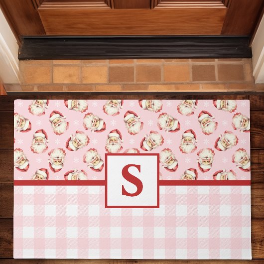 Kerstman Roze Gingham Monogram Kerstmis Deurmat