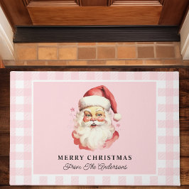 Kerstman Roze Gingham Persoonlijke Kerstmis Deurmat