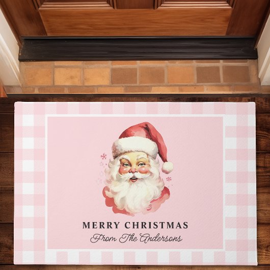 Kerstman Roze Gingham Persoonlijke Kerstmis Deurmat