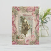  kerstman, roze rozen collage kerstfeest kaart (Staand voorkant)