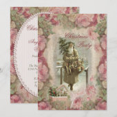  kerstman, roze rozen collage kerstfeest kaart (Voorkant / Achterkant)