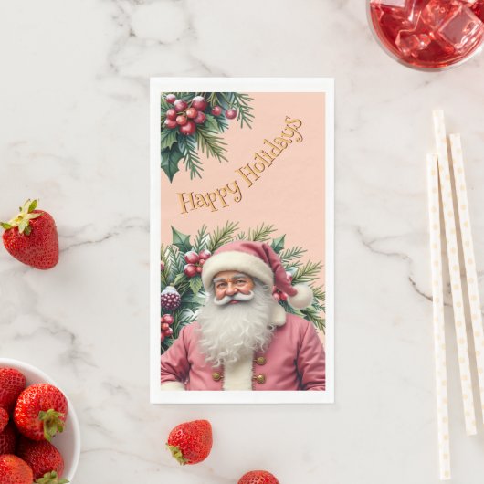Kerstman Roze Vakantie Servet (Insitu)