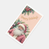 Kerstman Roze Vakantie Servet (Hoek)
