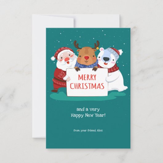 Kerstman Rudolf en Teddy Kerstkaart Kaart (Voorkant)