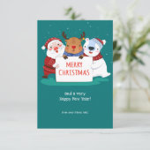 Kerstman Rudolf en Teddy Kerstkaart Kaart (Staand voorkant)