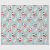 Kerstman Rudolph en dennenbomen Cadeaupapier (Vlak)