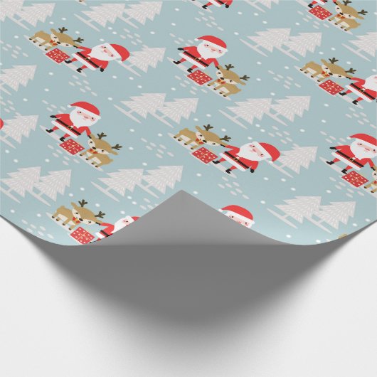 Kerstman Rudolph en dennenbomen Cadeaupapier (Hoek)