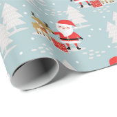 Kerstman Rudolph en dennenbomen Cadeaupapier (Rol Hoek)
