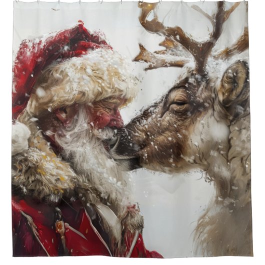 Kerstman & Rudolph Kerstband Douchegordijn (Voorkant)