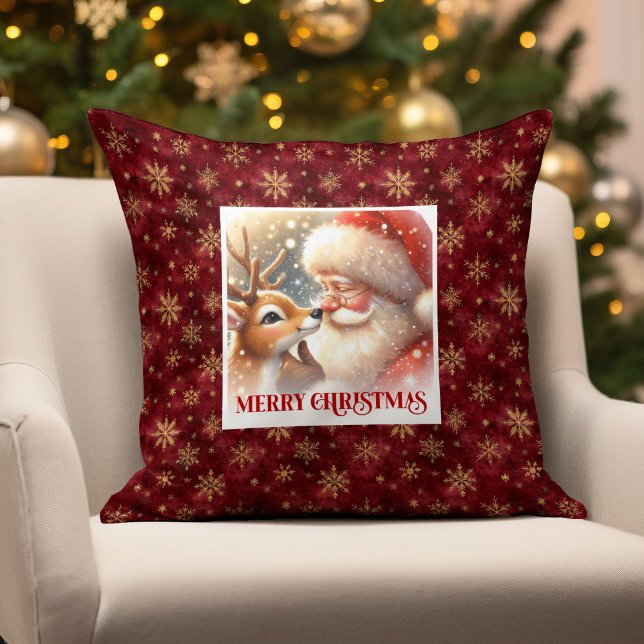 Kerstman Rudolph Kerstkussen Vrolijk Kerstfeest Kl Kussen (Santa Rudolph Xmas Pillow Merry Christmas Classic )