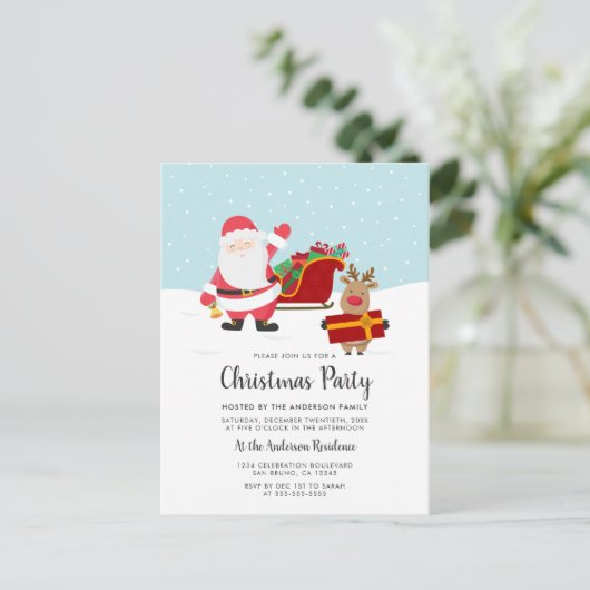 Kerstman, Rudolph & Sled Kerstfeest Uitnodigingen (Staand voorkant)