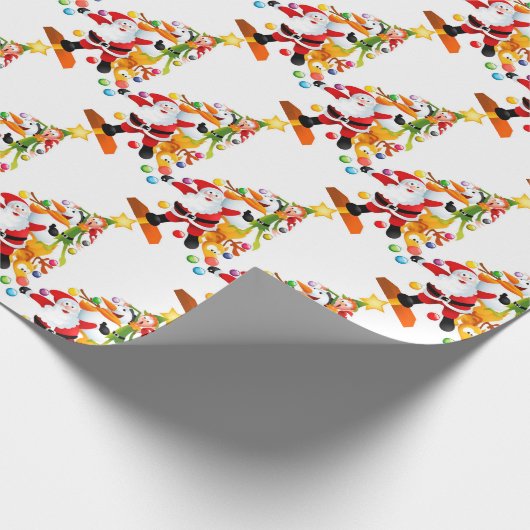 Kerstman, Rudolph, Sneeuwman en Elf Cadeaupapier (Hoek)
