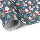 Kerstman, Rudolph, Sneeuwmannen en Kerstbomen Cadeaupapier (Rol Hoek)