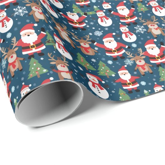 Kerstman, Rudolph, Sneeuwmannen en Kerstbomen Cadeaupapier (Rol Hoek)