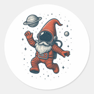 Kerstman Ruimtegnoom Astronaut Funny Galaxy Vakant Ronde Sticker