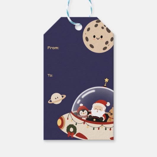 Kerstman Ruimteschip Kerstmis Cadeaulabel (Voorkant)