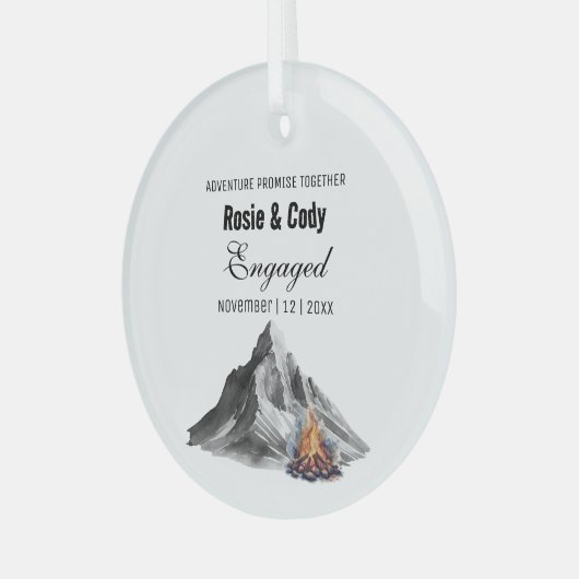 Kerstman Rustic Black Mountain Bon Fire echtpaar v Glas Ornament (Voorkant links)