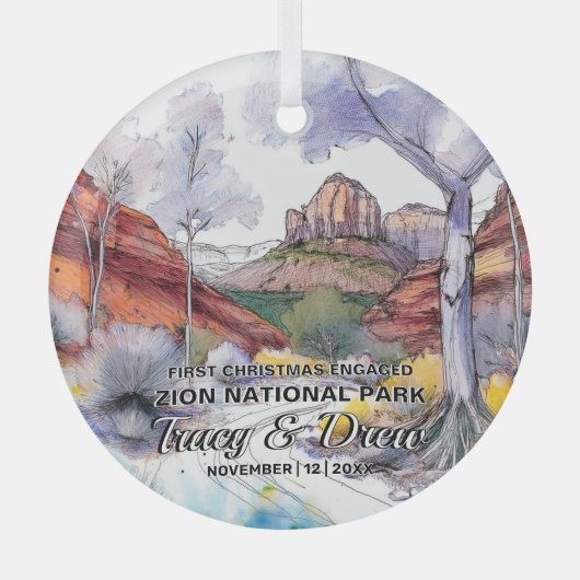 Kerstman Rustic Zion National Park verloofd paar Glas Ornament (Voorkant)