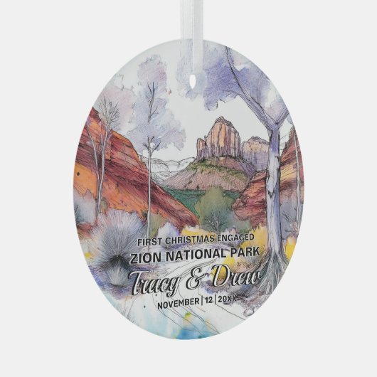 Kerstman Rustic Zion National Park verloofd paar Glas Ornament (Voorkant Rechts)