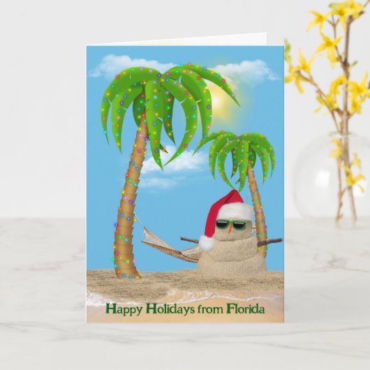 Kerstman Sandman met palmbomen Kaart (Gele Bloem)