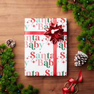Kerstman Santa Baby kleurrijke retro lettertype Cadeaupapier