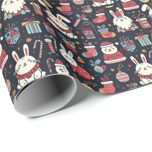 Kerstman Santa Bunnies Roemeense Vlag kleuren Cadeaupapier (Rol Hoek)