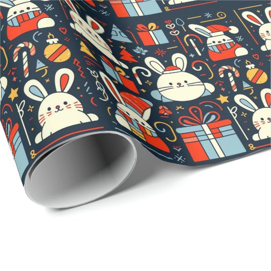 Kerstman Santa Bunnies Roemeense Vlag kleuren Cadeaupapier (Rol Hoek)