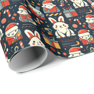 Kerstman Santa Bunnies Roemeense Vlag kleuren Cadeaupapier