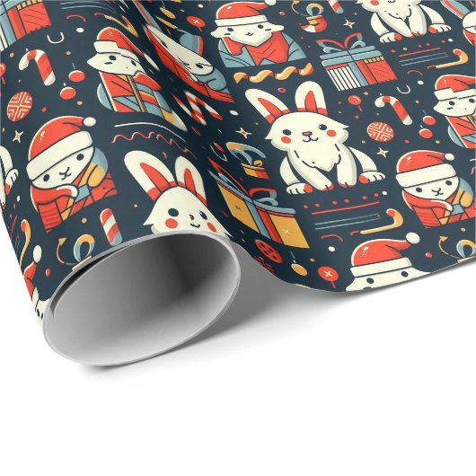 Kerstman Santa Bunnies Roemeense Vlag kleuren Cadeaupapier (Rol Hoek)