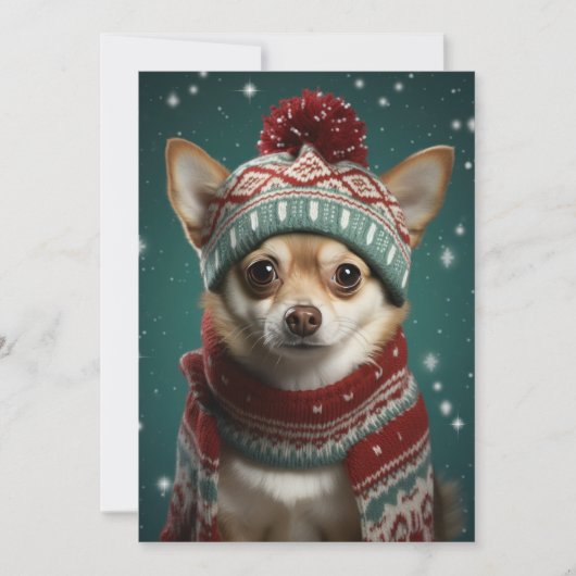 Kerstman Santa Chihuahua Plat Kerstkaart (Voorkant)
