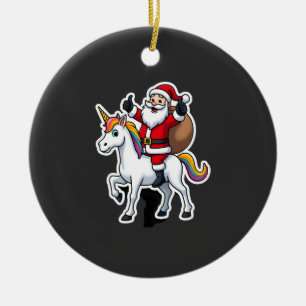 Kerstman Santa Claus Ridend Eenhoorn - Xmas Meisje Keramisch Ornament