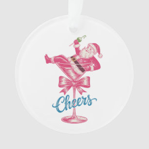 Kerstman Santa Cocktails Glas Proost Vintage Kerst Ornament