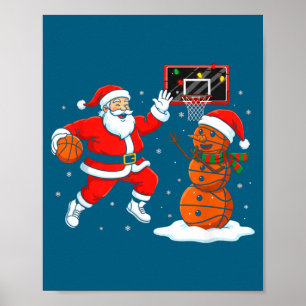 Kerstman Santa die basketbal speelt Sneeuwman Kuns Poster