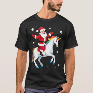 Kerstman Santa die op een eenhoorn rijdt Xmas Meis T-shirt