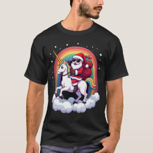 Kerstman Santa die op een eenhoorn rijdt Xmas Meis T-shirt