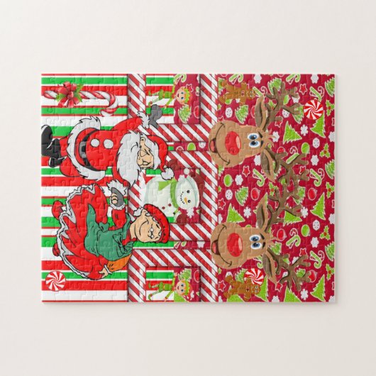 Kerstman: Santa Elf Snowman Legpuzzel (Horizontaal)