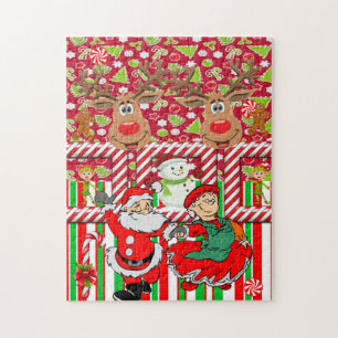 Kerstman: Santa Elf Snowman Legpuzzel