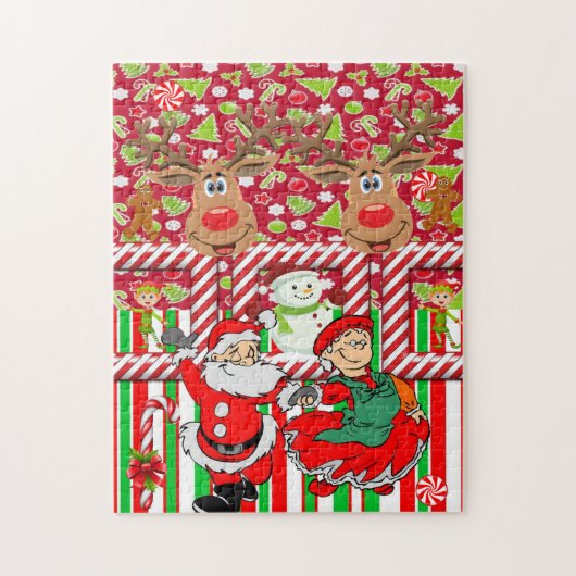 Kerstman: Santa Elf Snowman Legpuzzel (Verticaal)