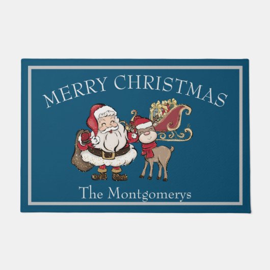 Kerstman Santa en Rudolph de Reindeer Deurmat (Voorkant)