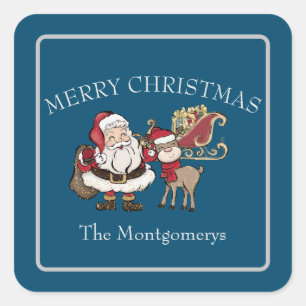 Kerstman Santa en Rudolph de Reindeer Vierkante Sticker